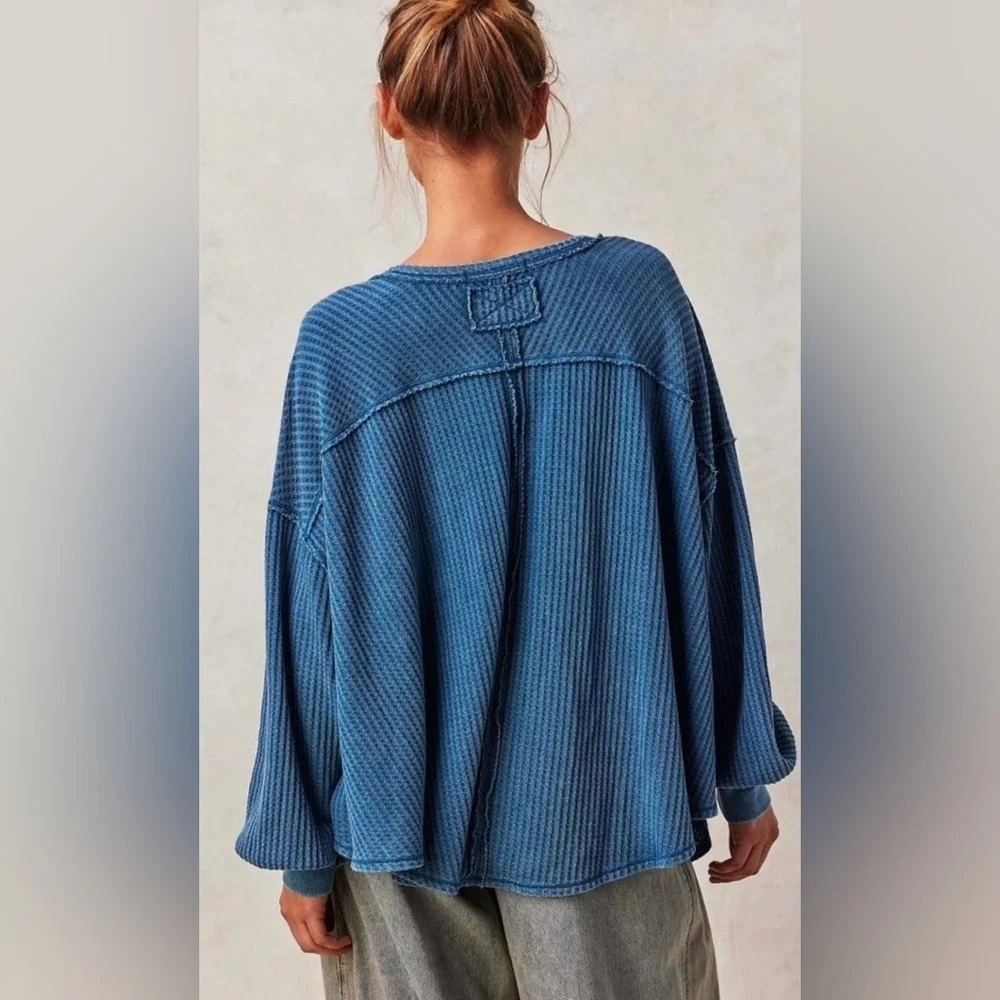 NWT Free People Coraline Thermal in Legion Blue XS New We the Free $68 retail